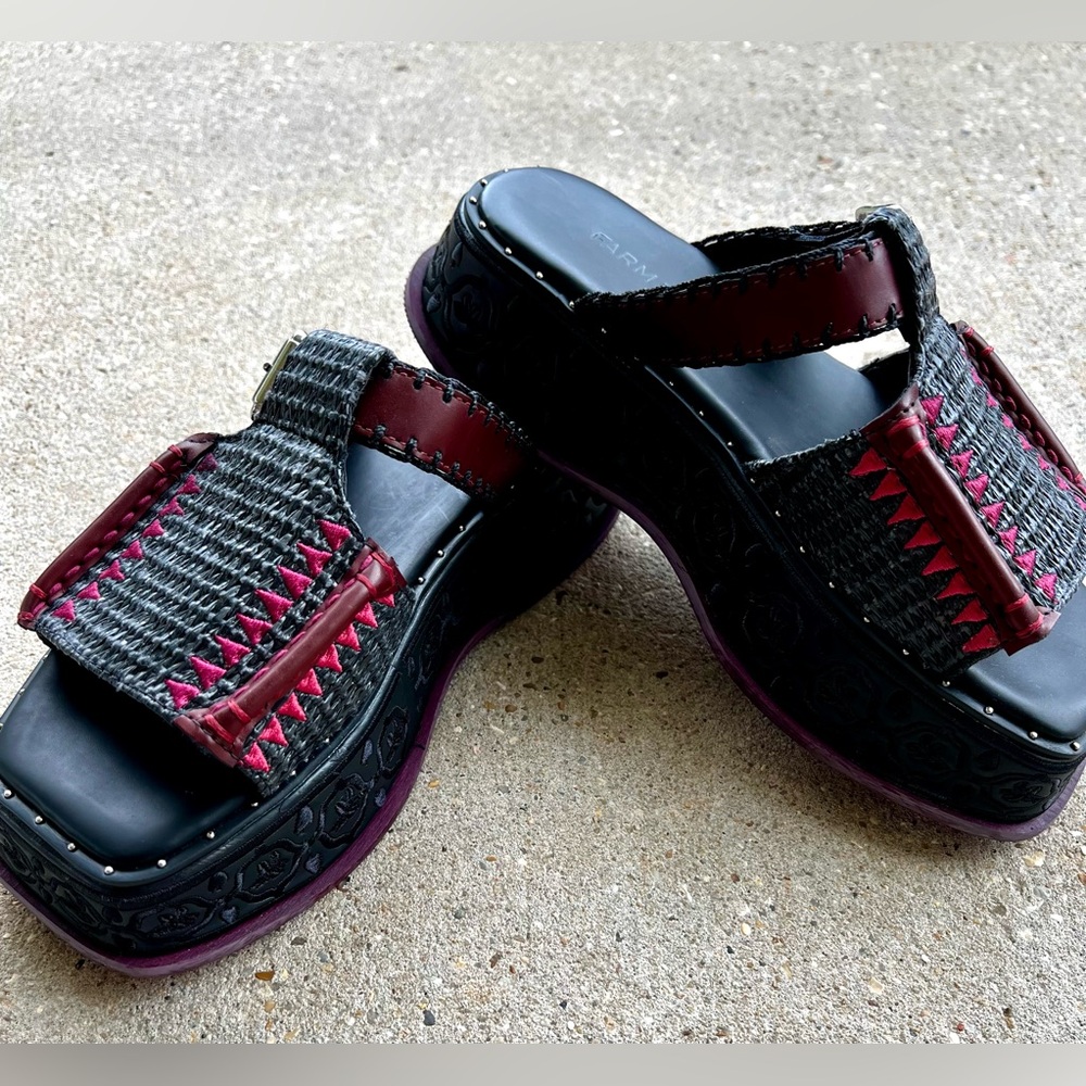 FARM Rio Black Flatform Mule Sandals, W8/EU39